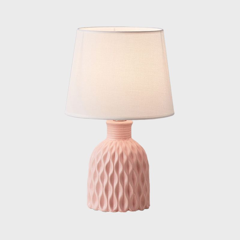 Cone Table Lamp Contemporary Fabric 1 Bulb Pink/Lemon Green/Royal Blue Reading Light with Ceramic Base