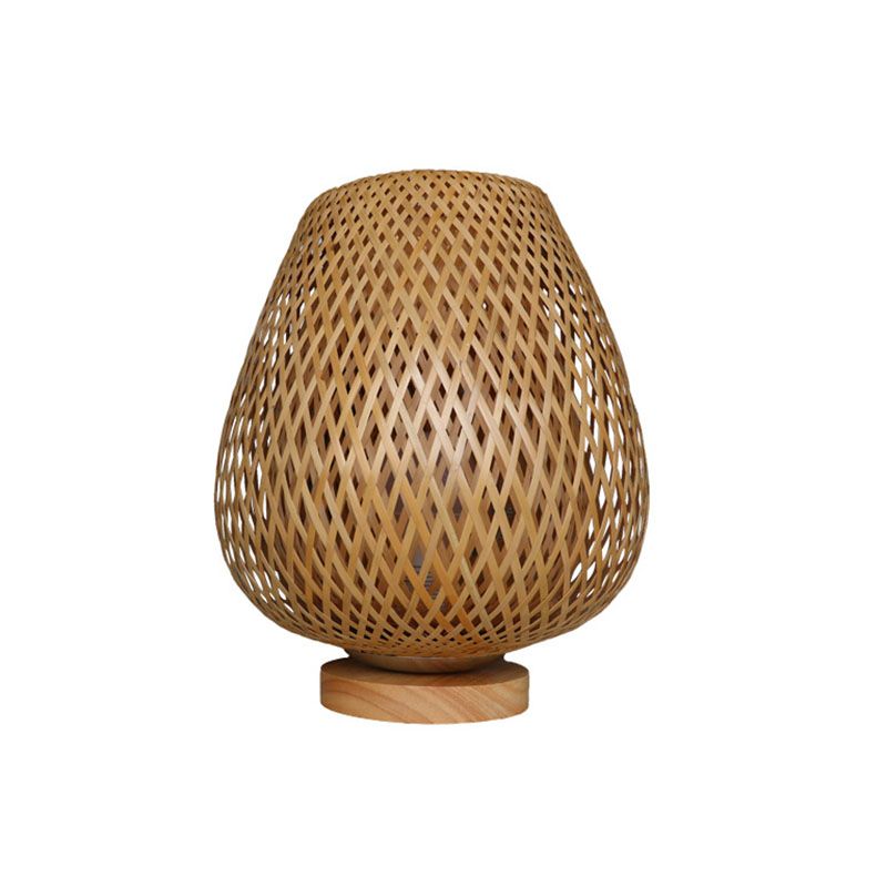 Geometric Shape Bamboo Night Lamp Asian Single-Bulb Wood Table Light for Bedroom