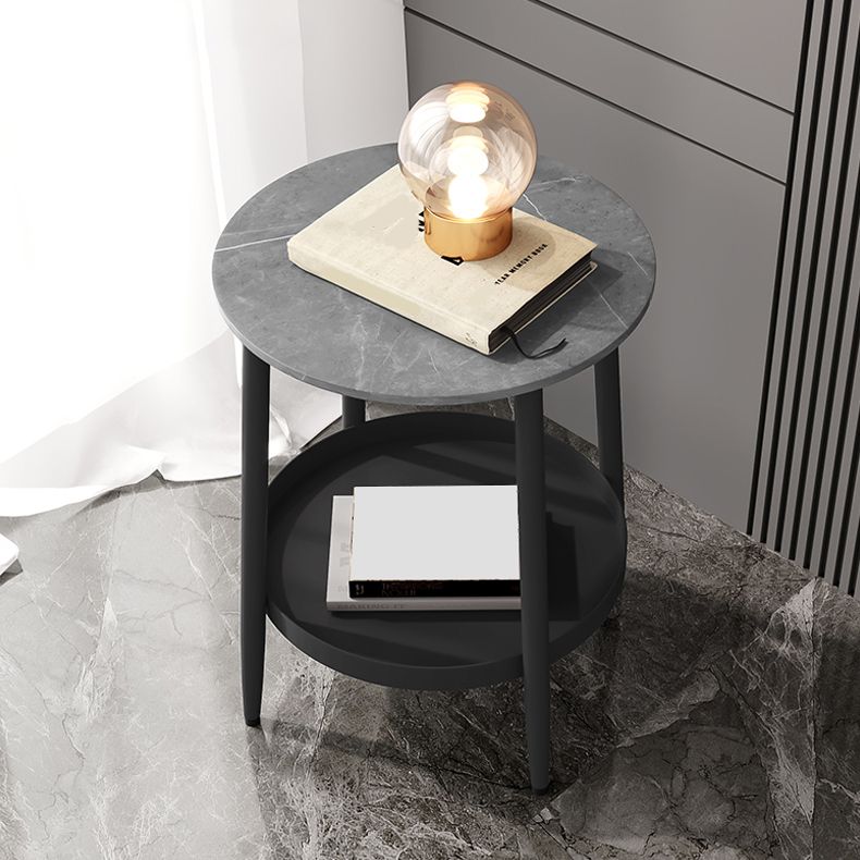 19.7" H Bedside Cabinet Stone and Metal Nightstand with Shelf