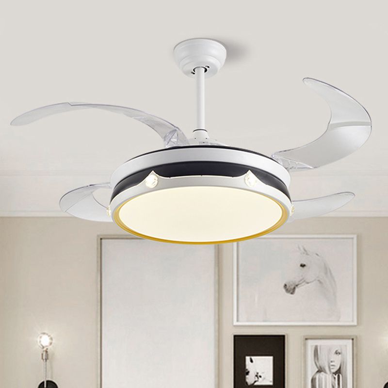 LED Slaapkamer plafondventilator Lamp Modern Wit 4 Blades Semi Flush Light met Circle Acryl Shade, 20 "breed