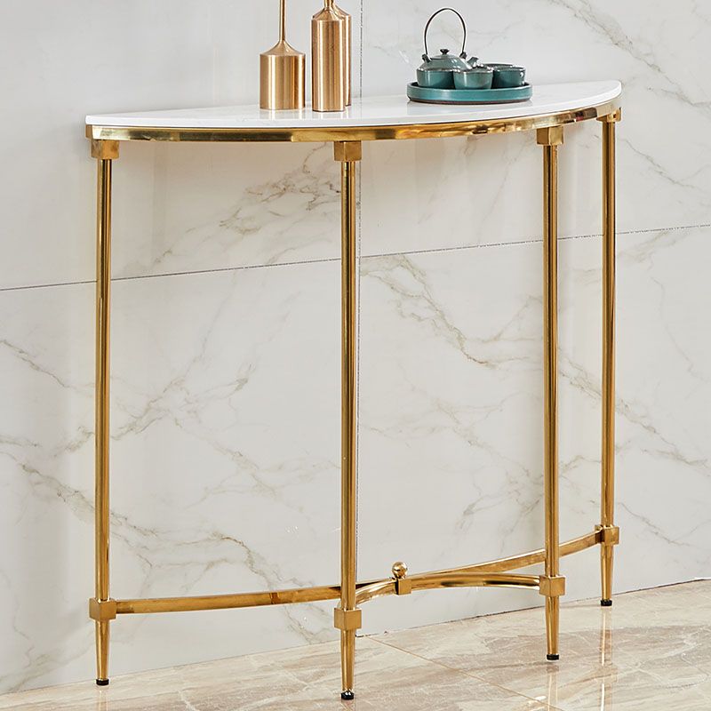 Glam Marble Console Table 14" W Half Moon 4 Legs Accent Table for Hall