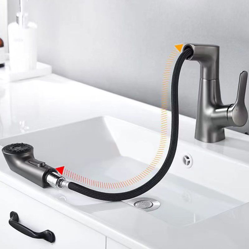 Modern Vessel Sink Faucet Lever Handle Copper Low Arc Retractable Vessel Faucet