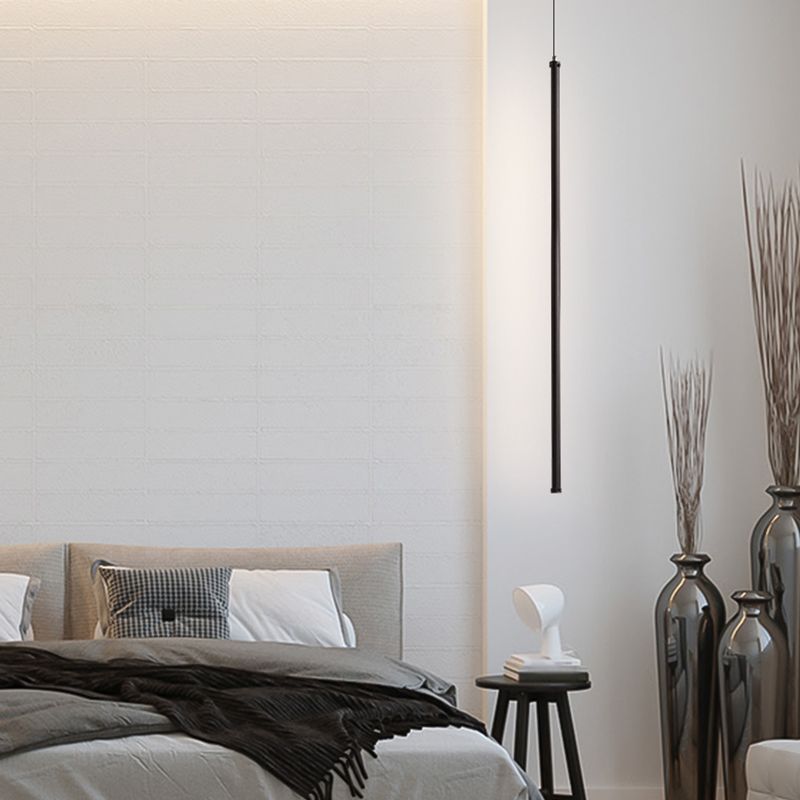 1 Light Linear Sanging Pendentif Modern Style Metal Lighting suspendu en noir pour la chambre