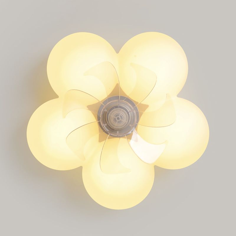 Flower Shape Ceiling Fan Light Kids Style LED Fan Lighting Fixture in Cream White