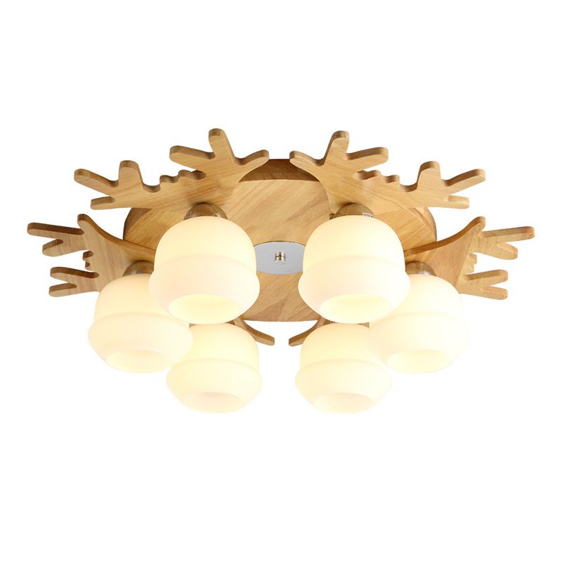 Modern Style Ball Shape Flush Mount Wood Ceiling Light for Bedroom