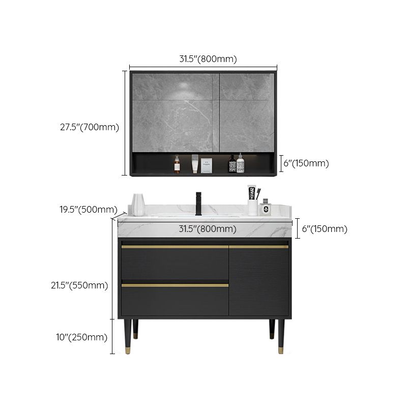 Glam Bath Vanity Wood Frame Freestanding Soft Close Drawers Rectangle Mirror Vanity