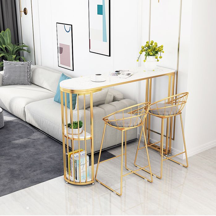 Glam Style Gold Iron Bar Tabel 41.3 "H Marble White Top Bistro Table voor woonkamer