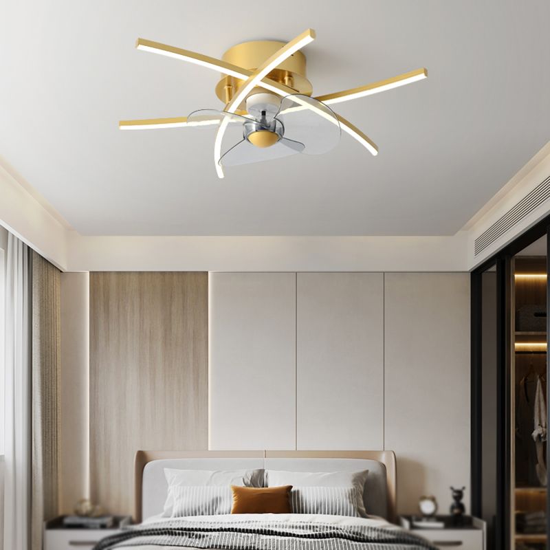Nordic Style Linear Fan Light Metal 25.5" Wide LED Flush Mount Light for Bedroom