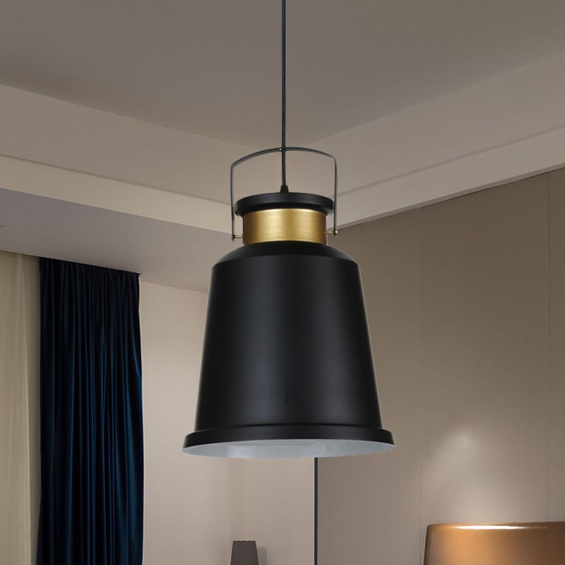 1 Bulb Bell Down Lighting Antiqued Black Finish Aluminum Handle Suspended Pendant Lamp