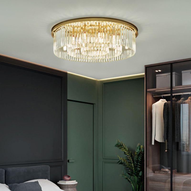 Nordic Crystal Ceiling Lamp Round Flush Mount Light Fixture for Bedroom