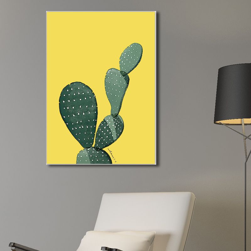 Tropix Plant Cactus Canvas Pastel Color Textured Wall Art Decor for Sitting Room