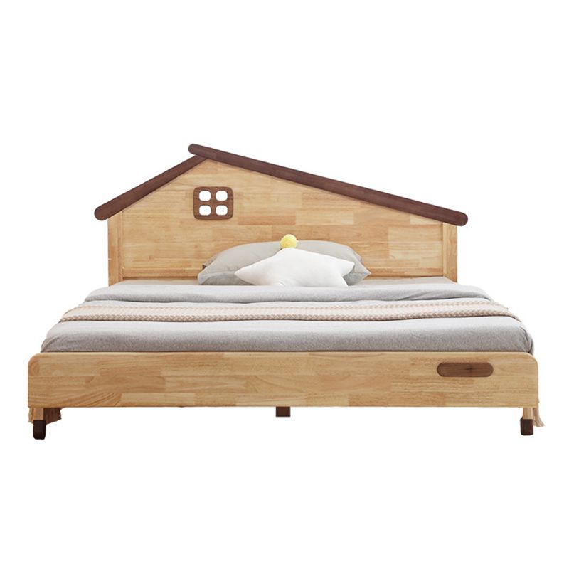 Scandinavian Bed Solid Wood Platform Bed with House Shape Headboard