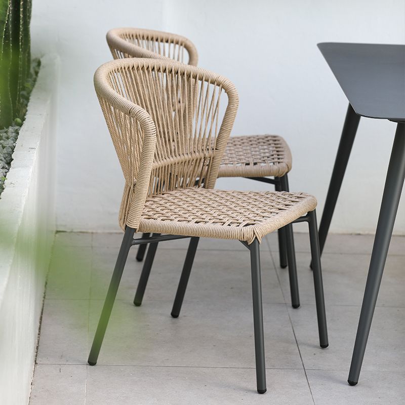 Tropical Patio Dining Side Chair Metal With Arm with Cushion Outdoor Bistro Chairs