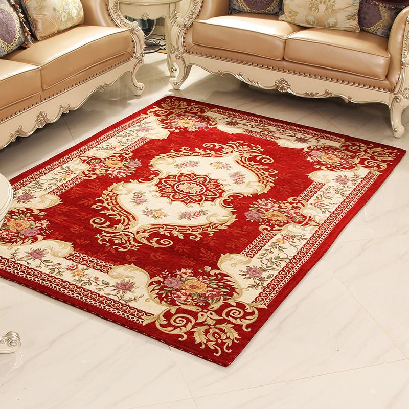 Vintage Peony Printed Rug Multicolor Synthetics Carpet Washable Pet Friendly Non-Slip Backing Rug for Door