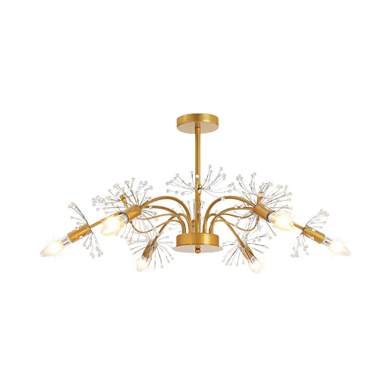 Elegant Gold Ceiling Pendant Light Candle 7 Lights Metal Chandelier with Crystal Dandelion for Hotel