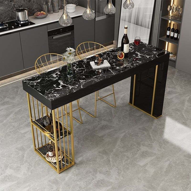 Stone Bar Dining Table Glam Rectangle Bar Table with Storage Racks for Kitchen