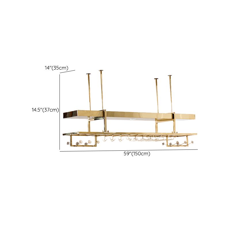 Glam Style Metal Hanging Wine Rack Kit in Gold, 59"L x 13.8"W x 14.6"H