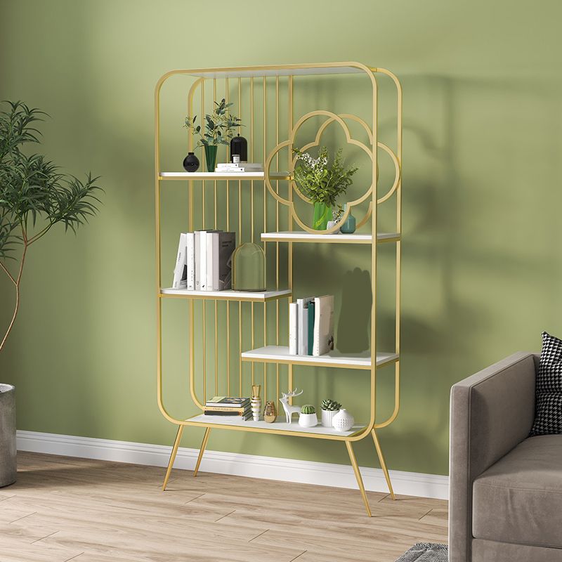 Light Luxury 5 Levels Book Shelf Closed Back Gold Shelf Bookcase