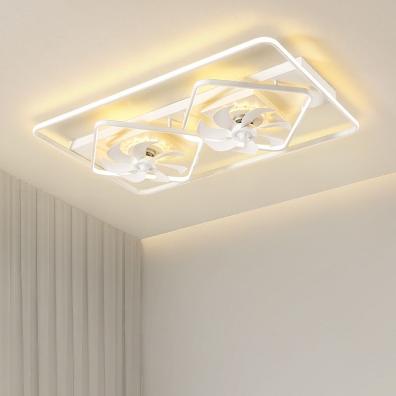 Square Minimalist Ceiling Fan in White Finish LED Fan Fixture