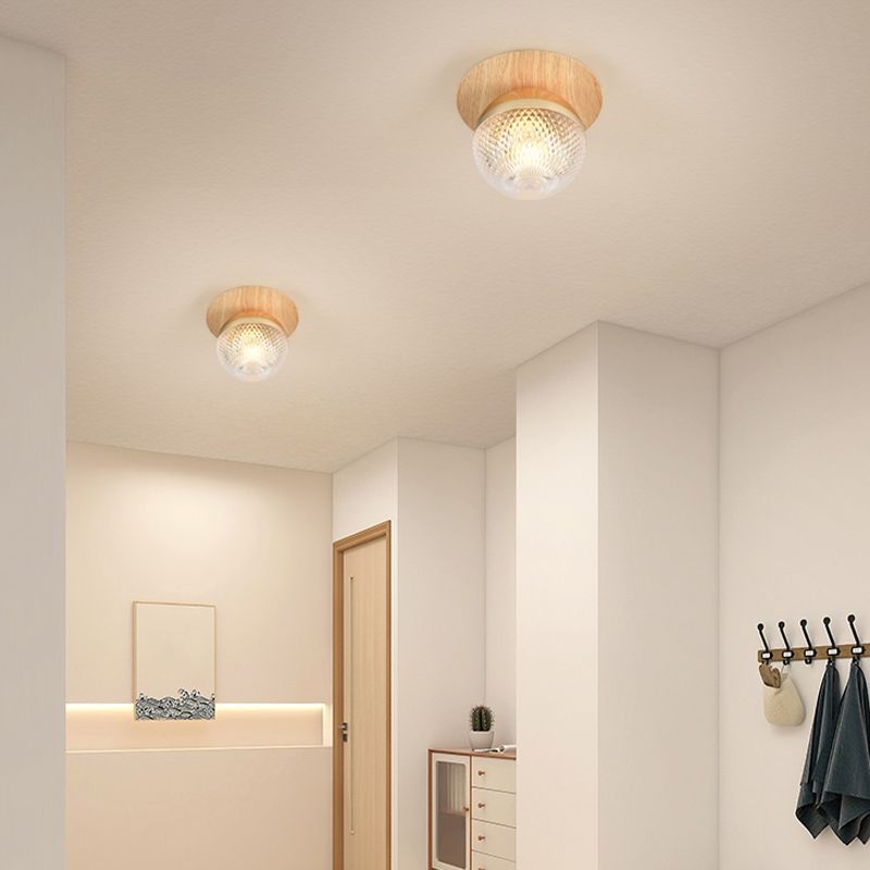 Modern Simple Ceiling Lamp Ball Shape Wood Grain Ceiling Light for Bedroom