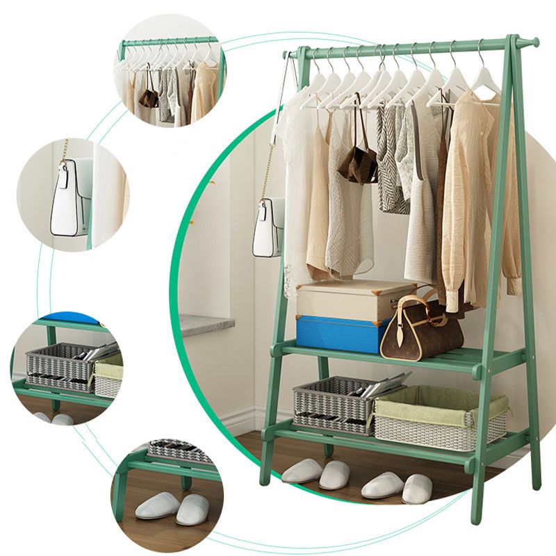 Modern Solid Wood Coat Hangers Free Standing Coat Rack with Storage Shelving