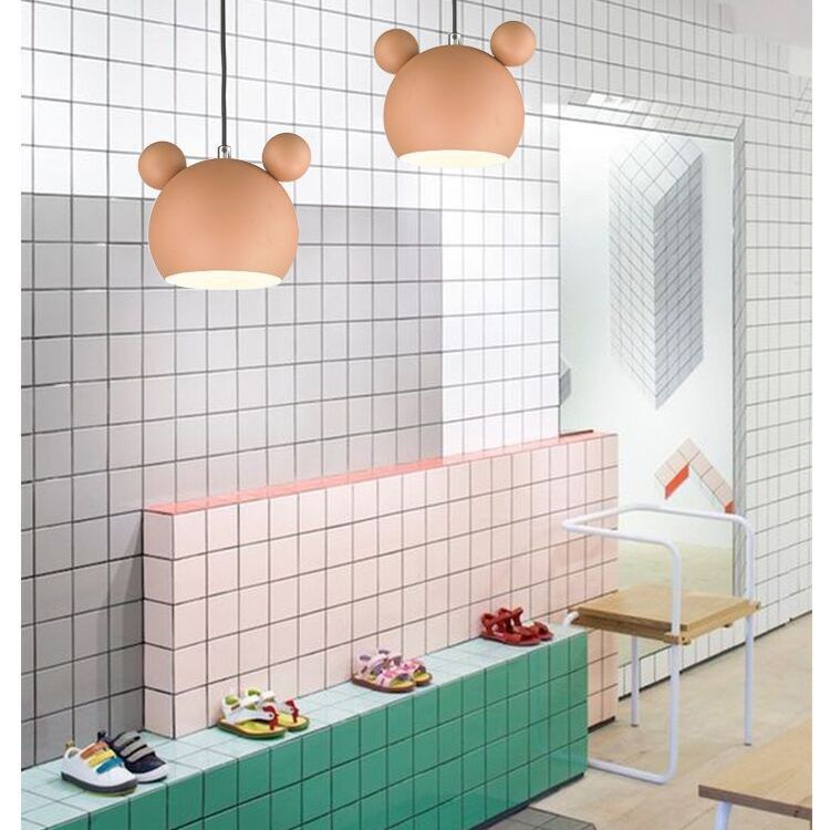 1 Light Bear Pendant Lighting Macaron Iron Pendant Ceiling Lights for Bedroom with Hanging Cord