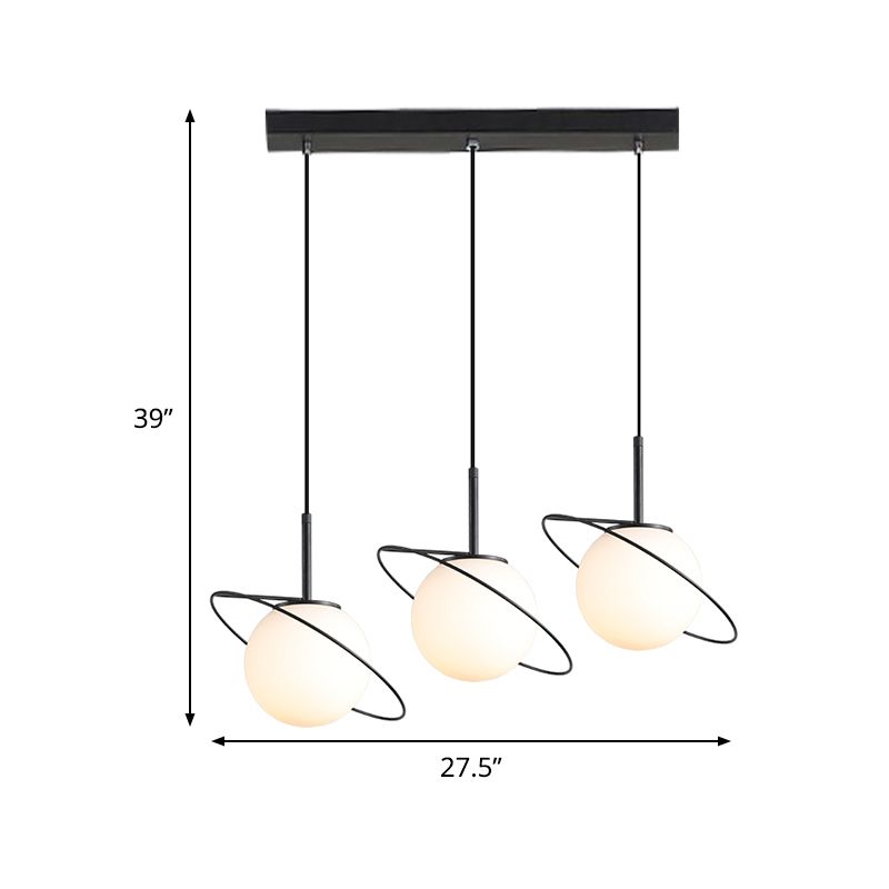 Ópalos Matte Glass Planeta Multi-luz Postmodernas 3 bombillas Kit de lámpara colgante negra sobre mesa de comedor