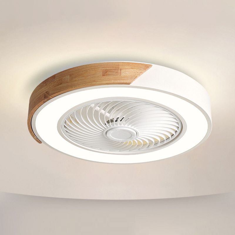 Nordic Geometric Ceiling Fan Light Fixture Metal Bedroom LED Semi Flush Mount with Wood Decor