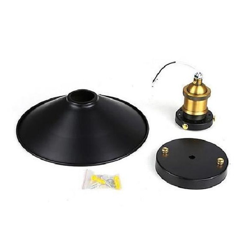 Black 1-Light Cone Shade Semi Flush Mount Lighting Vintage Style Metal Ceiling Light for Hallway