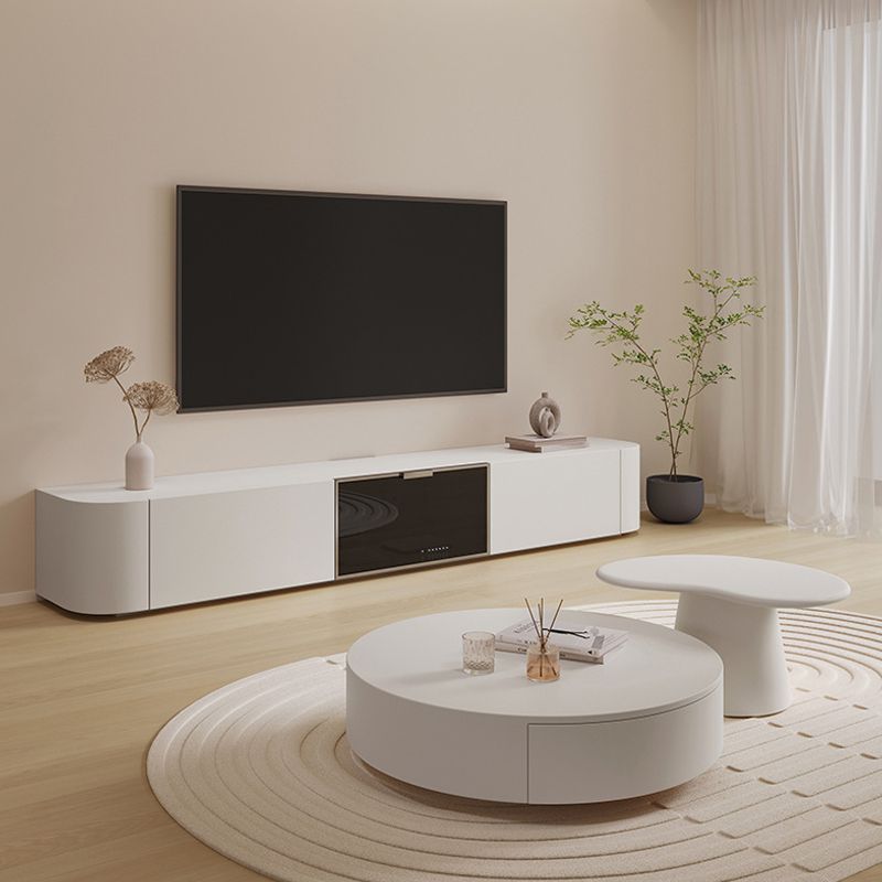 Modern White TV Media Stand Enclosed Storage TV Stand Console with Drawers for Living Room