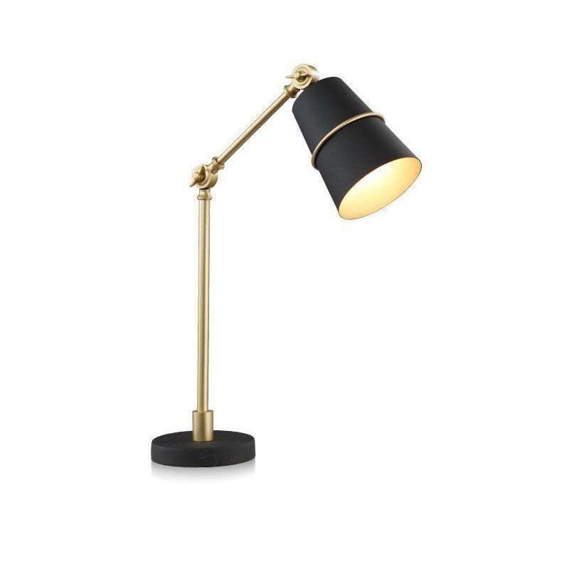 Postmodern Swing Arm Reading Lamp Metallic 1 Head Bedroom Table Light with Cone Shade