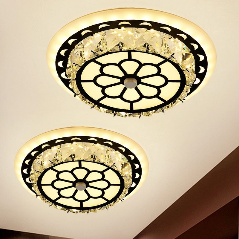 Schuine Kristal LED Plafond Licht Modern Zwart Bloemen Patroon Ronde/Vierkante Corridor Flushmount Lamp