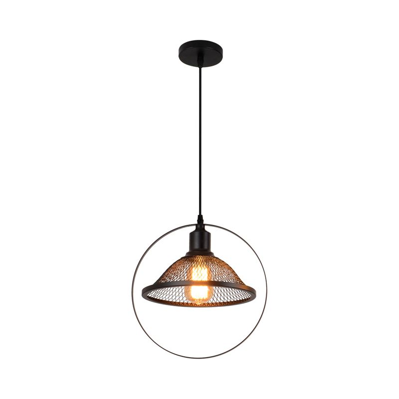 Black Bell/Barn/Cono Hanging Light Metal Wire Industrial 1 Bulbo de suspensión de interior para mesa de comedor