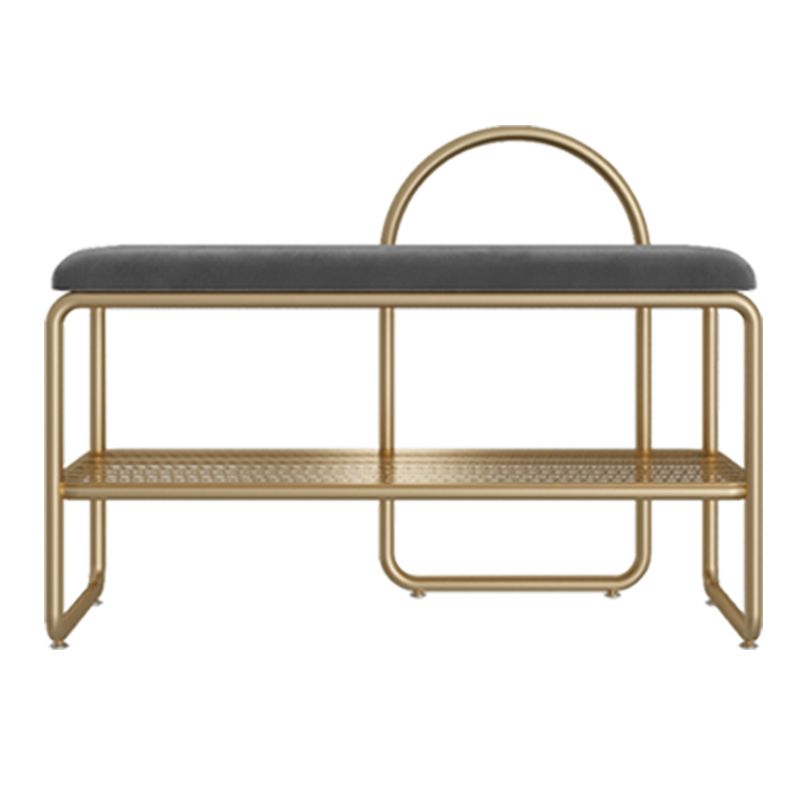 Glam Style Entryway Bench Cushioned Metal Seating Bench with Shelves