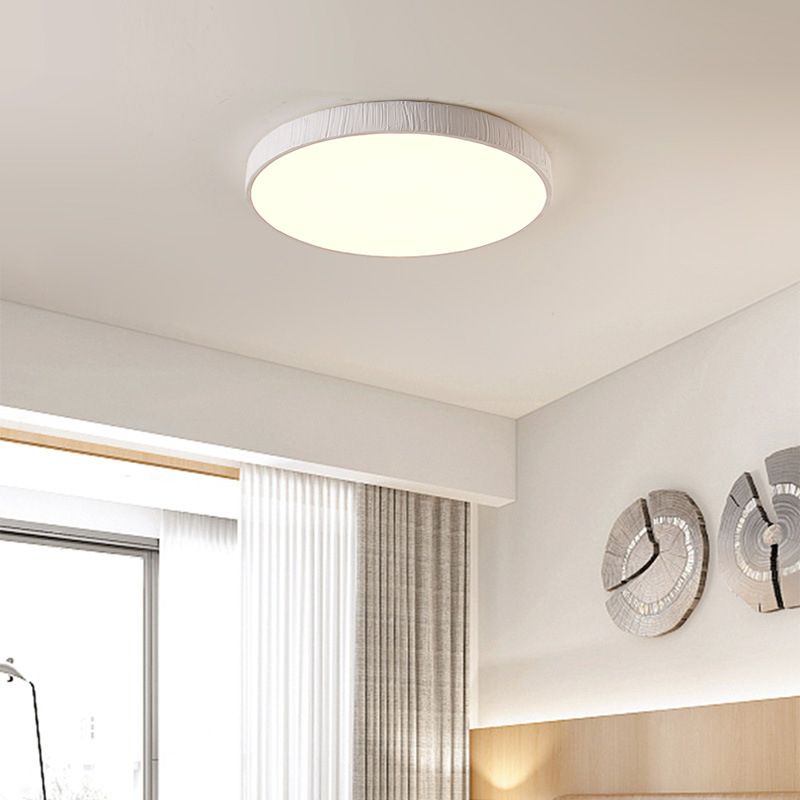 Resin and Acrylic Flush Mount Round LED Ceiling Flush in White / Wood Finish