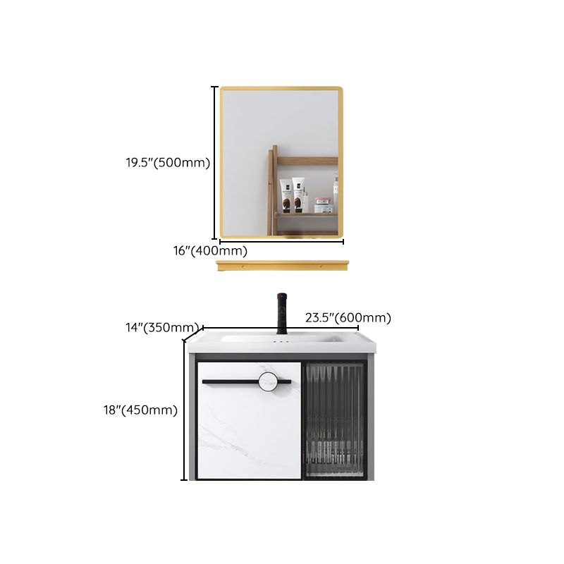 Modern Single Sink Bathroom Vanity White Glass Rectangular Wall Mount Bath Vanity