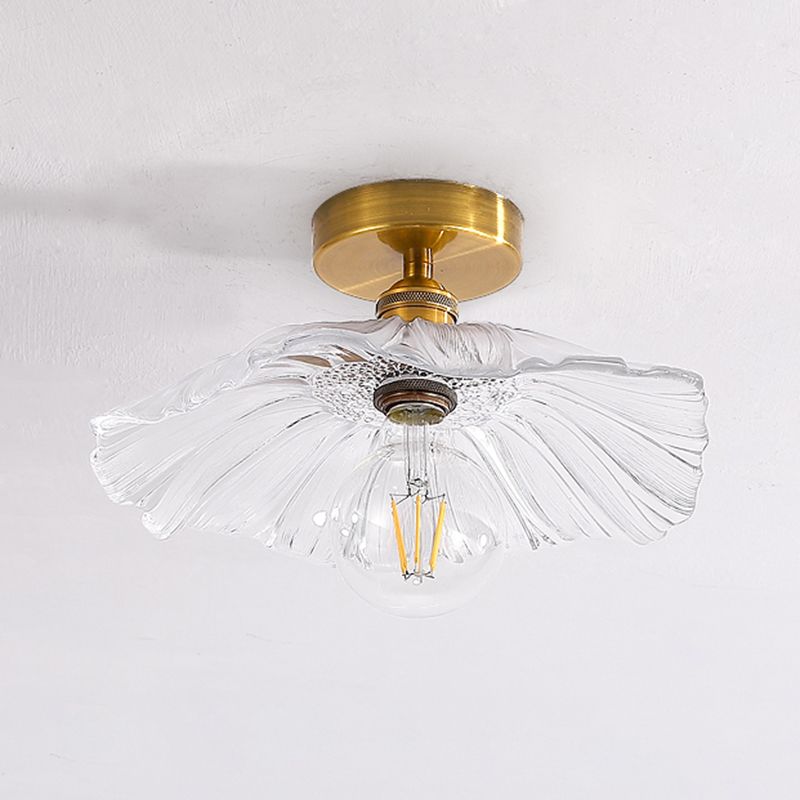 Japanese Style Copper Ceiling Light Lotus Leaf Shape Ceiling Lamp for Bedroom