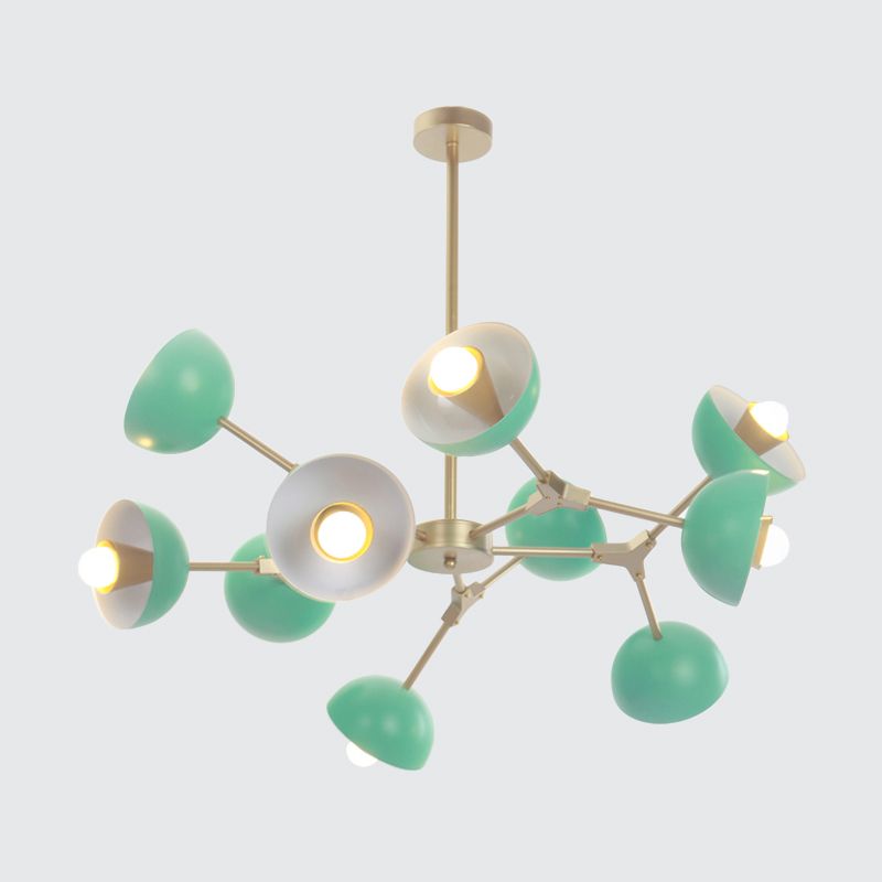 Iron Hemisphere Shade Chandelier 10 Lights Modern Pendant Light in Green for Restaurant