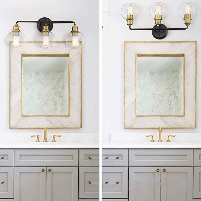 Gold & Black Traditional Bath Sconce 2 / 3 - Light Bathroom Lighting with Dome Glass Shade