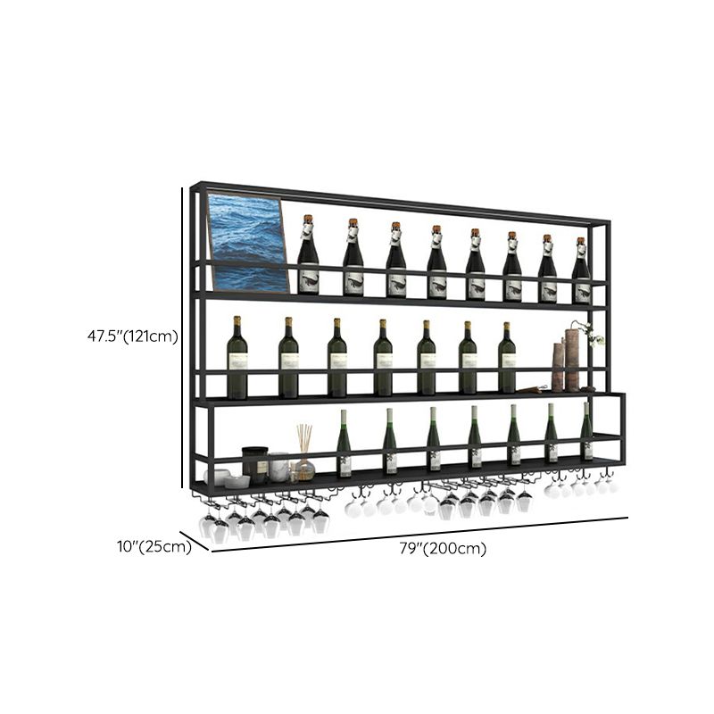 Modern Metal Wine Rack Wall Mounted Wine Bottle & Glass Rack for Living Room