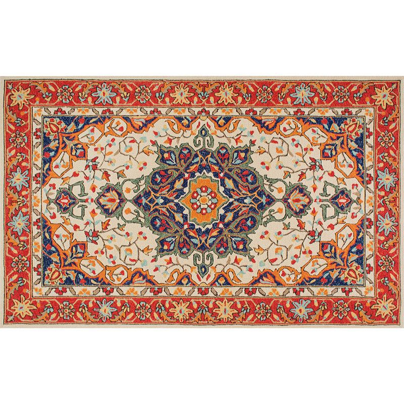 Red Tone Moroccan Area Rug Polyester Ethnic Print Indoor Rug Anti-Slip Backing Carpet for Home Decor