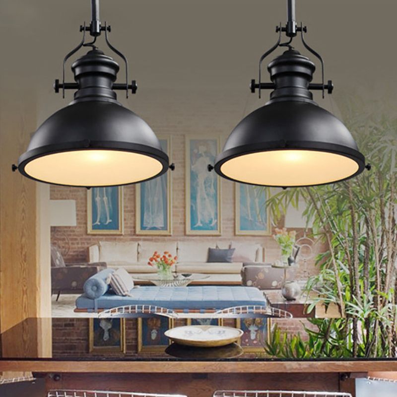 Style industriel Metal Hanging Light Restaurant 1 Pendentif de plafond dôme léger en noir