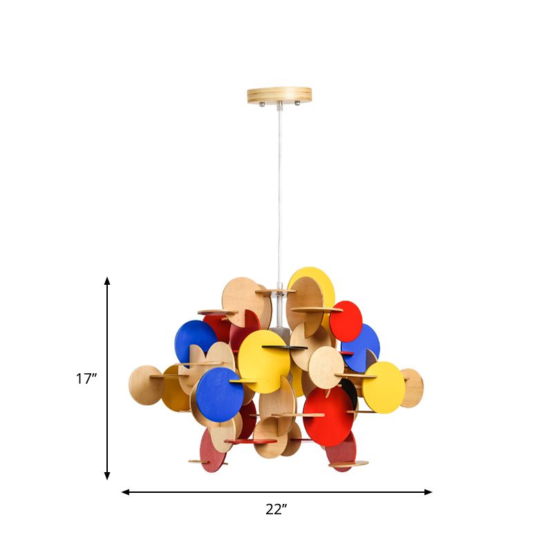 Puzzle Wooden Ceiling Pendant Nordic 1-Light Kid's Bedroom Hanging Lamp in Multicolor/Natural Color