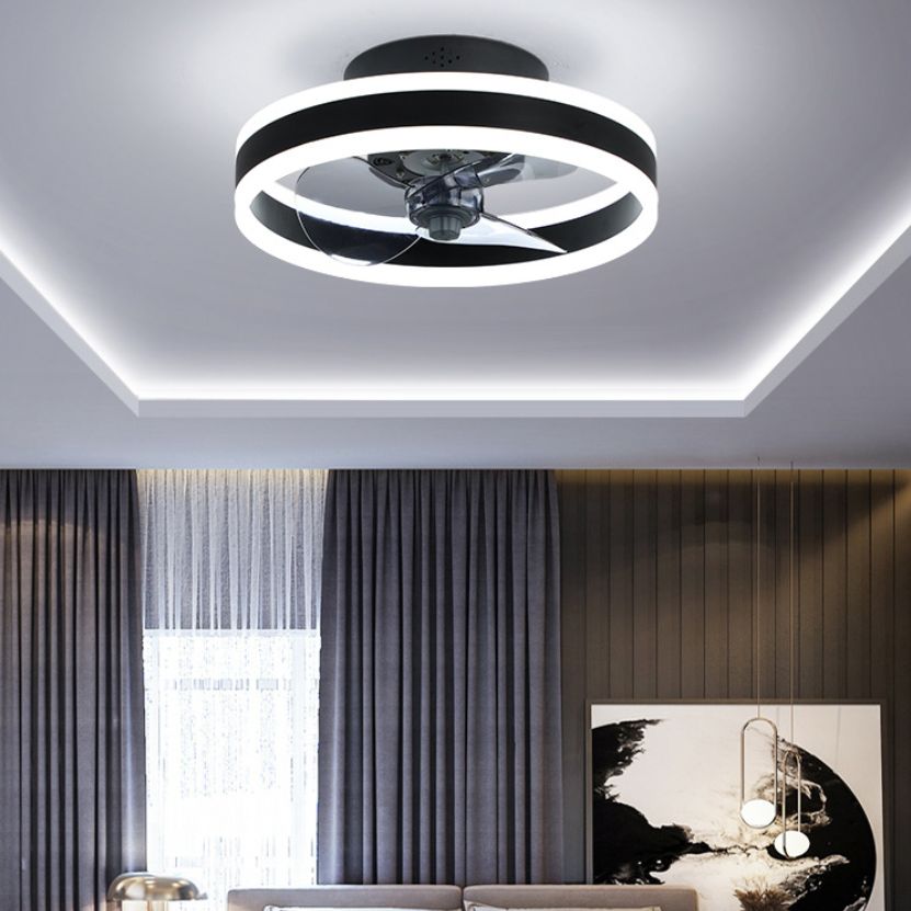 Halo Ring Acrylic Fan Lamp Fixture Minimalist LED Semi Flush Ceiling Lighting for Bedroom