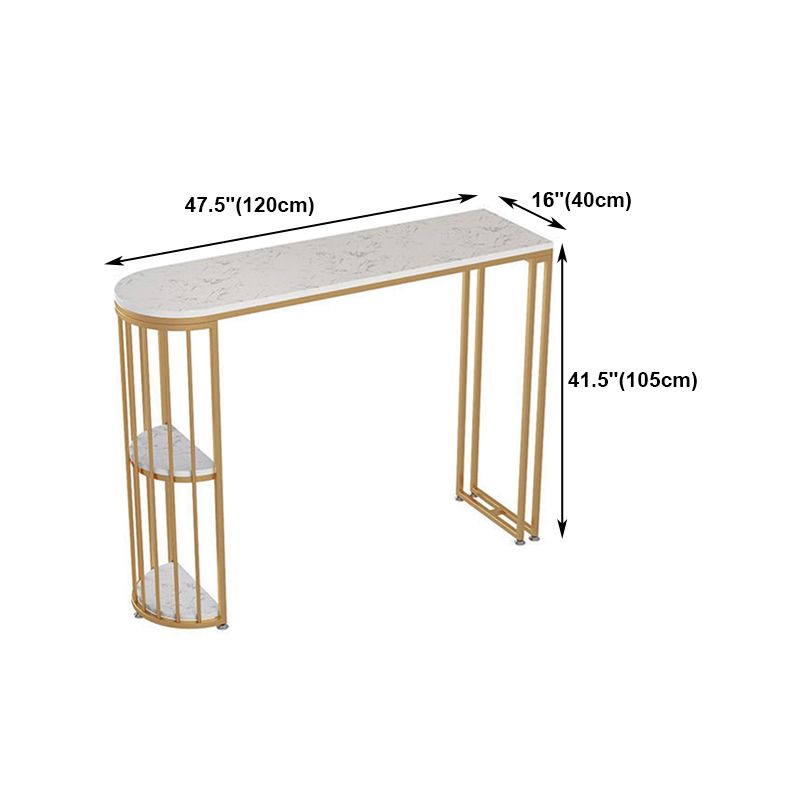 White Stone Bar Table Traditional Luxury Bar Table with Sled Base in Gold