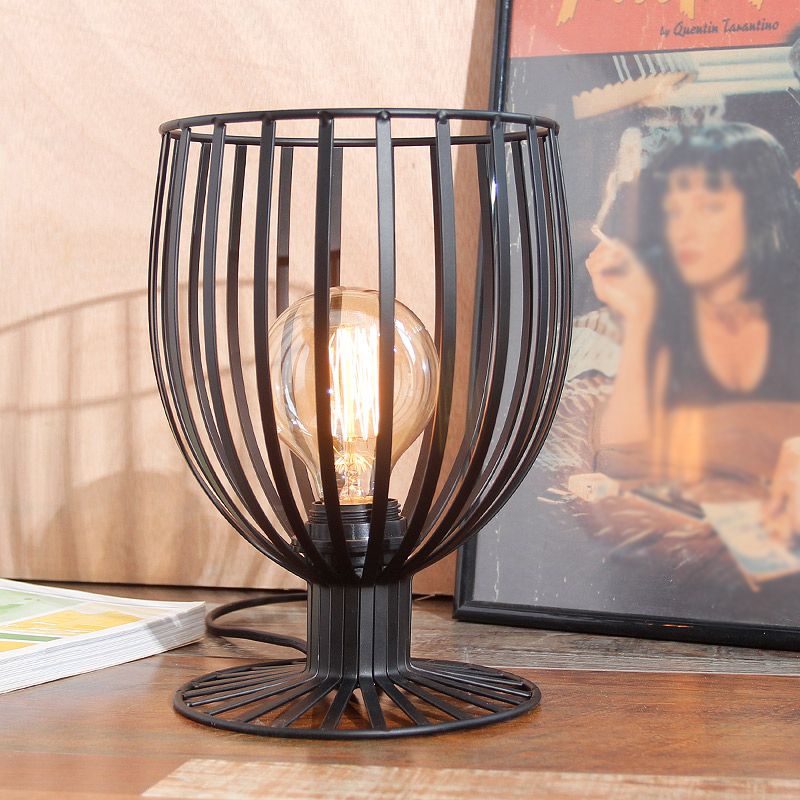 Bronze/Black 1 Light Table Lighting Farmhouse Stylish Wrought Iron Wine Glass Cage Shade Standing Table Lamp