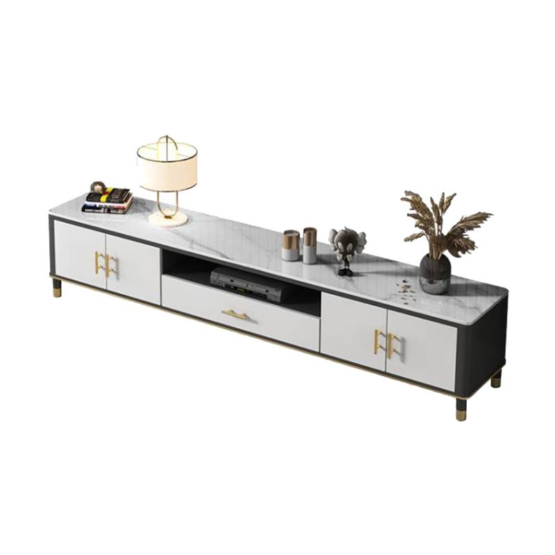 Glam Style Stone TV Stand Enclosed Storage TV Console with Cabinet