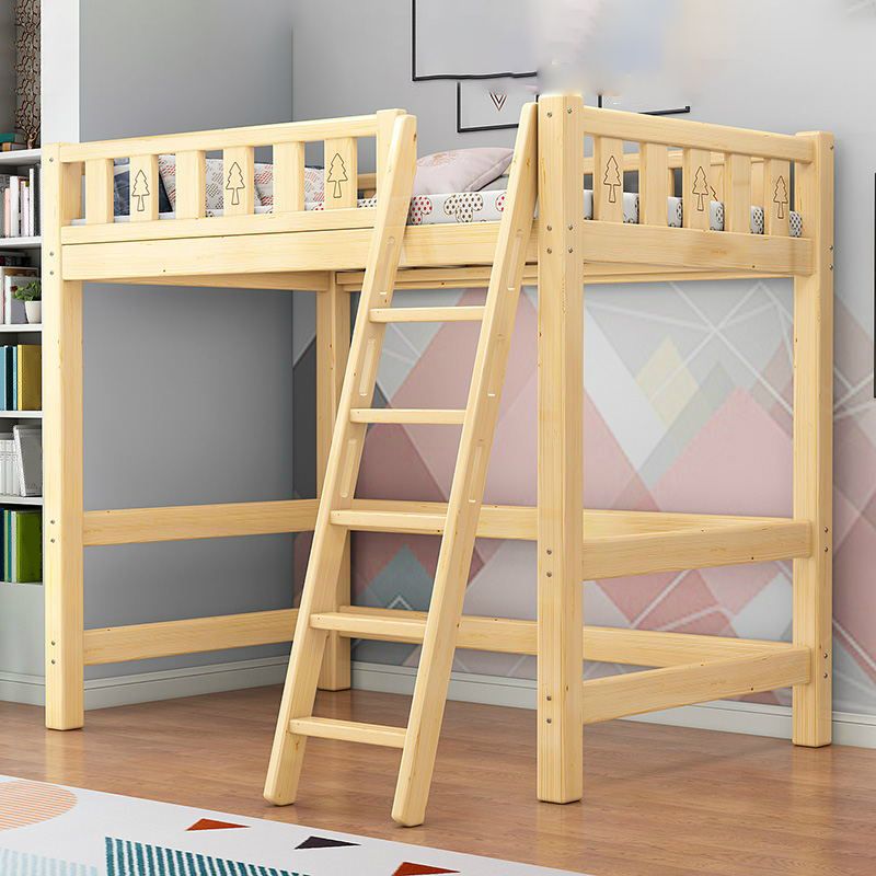 Mattress Included Headboard Bed Guardrail Loft Bed with Bookcase