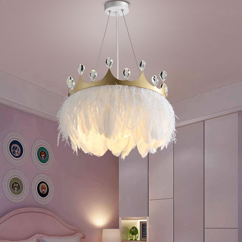 1 Light Crown Suspended Lighting Fixture simplicity Nordic Style Metallic Ceiling Lamp for Children Bedroom