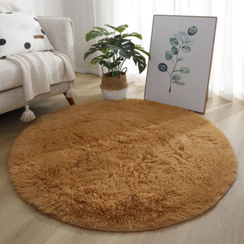 Trendy Round Area Carpet Modern Solid Color Rug Polyester Stain Resistant Shag Rug for Home Decor